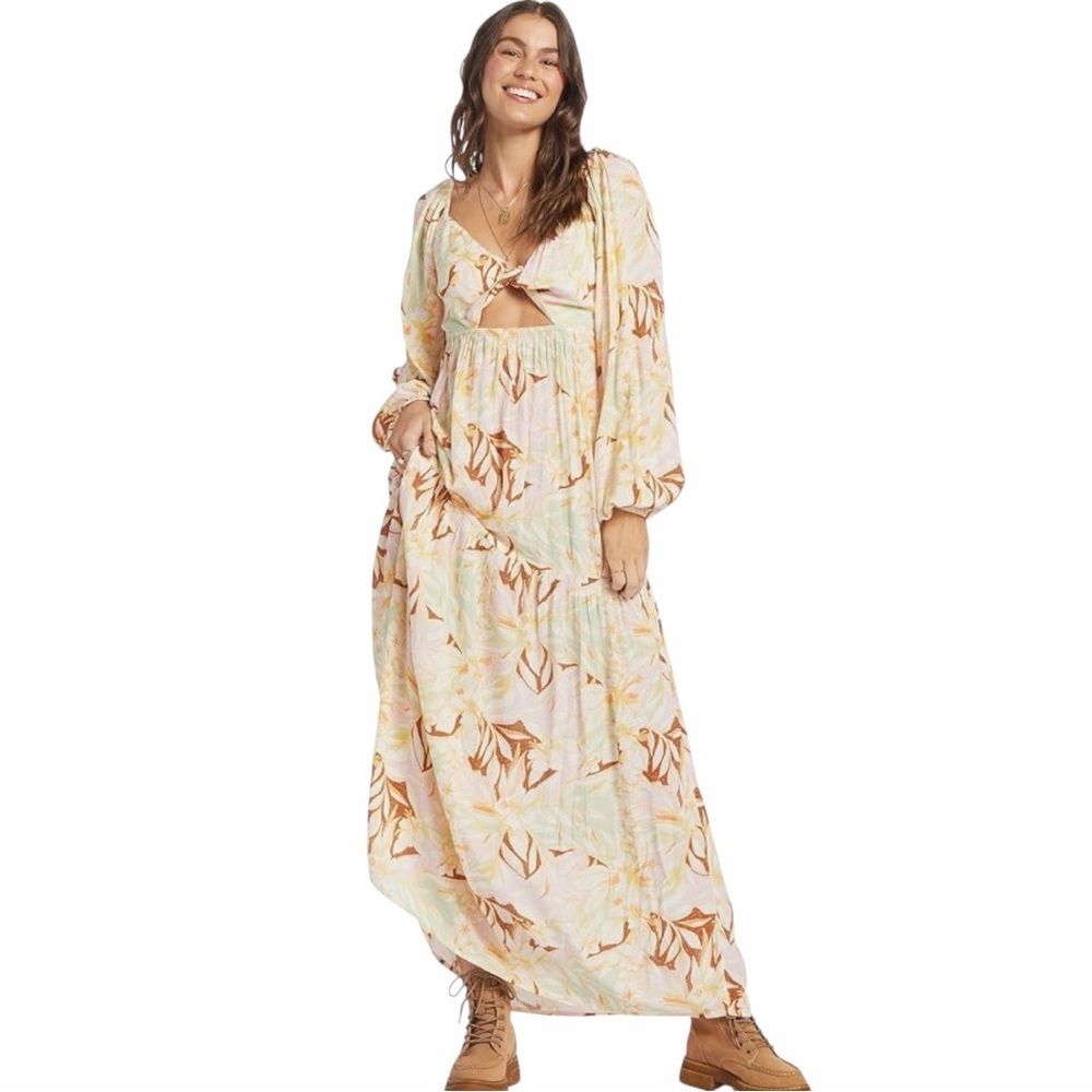 ROXY On Holiday Long-Sleeve Maxi Dress Twist‎ Front with Cutout, XS